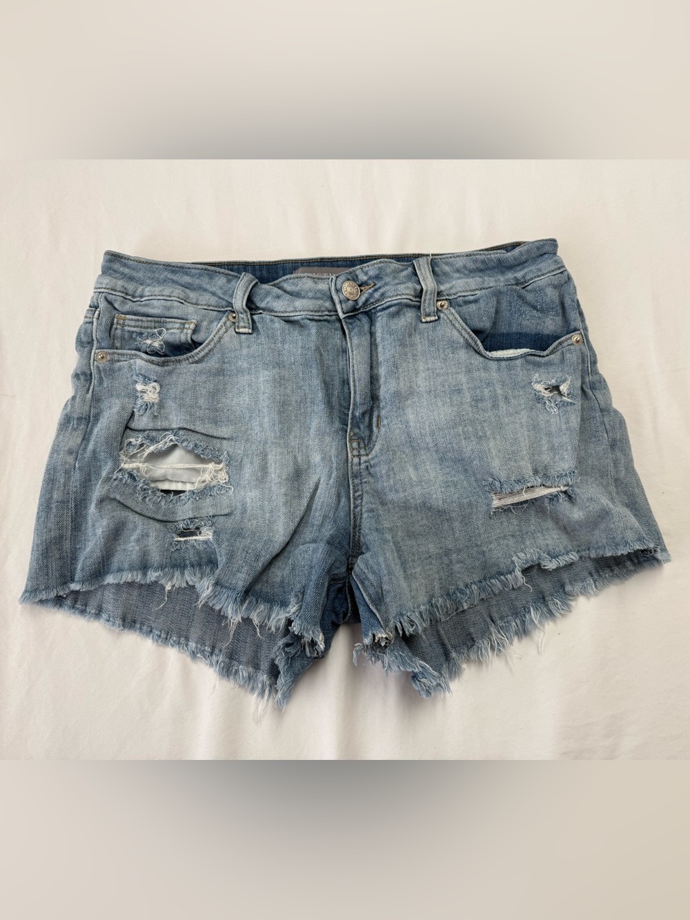 Just USA Women Light Blue Distressed Denim Cutoff Shorts